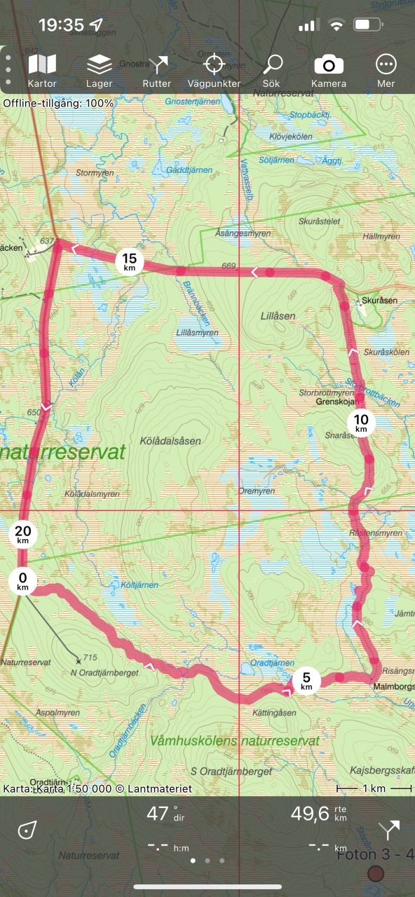 Vandring från punkt 692 m.ö.h på väg 1029 /Älvdalen (Ulvsjö/Lillhärdal) till Skuråsen.